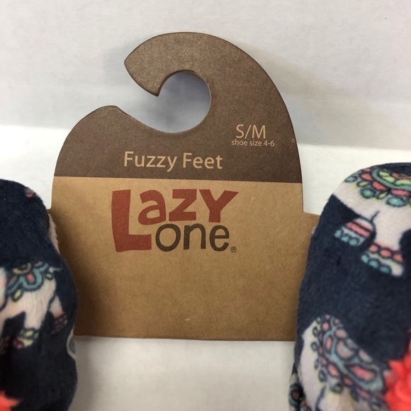 33. Lazy One Fuzzy Feet Slippers Blue with Elephants - Picture 3 of 3